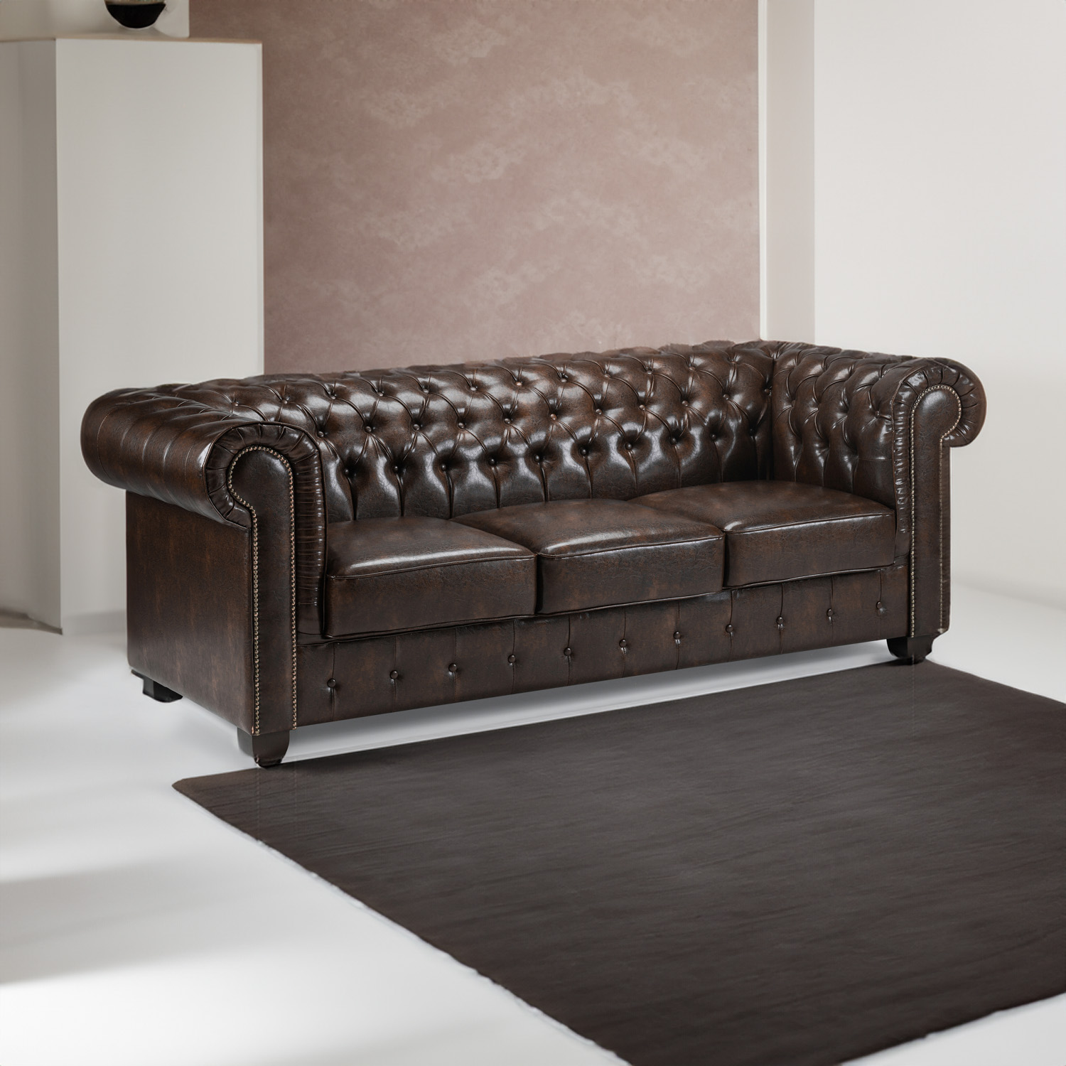 Chesterfield Sofa Antique Brown 3 Seater square background